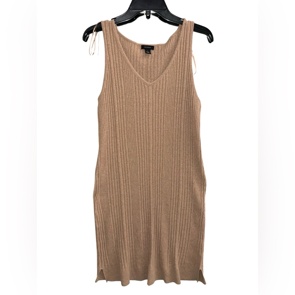 Halogen Beige Ribbed Sleeveless V-Neck Tunic Dress - Large